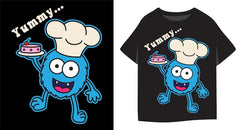 Next Print Funny little monster chef cook with a plate of cake illustration for kids t shirt design