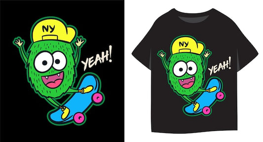 Next Print Funny little monster with hat playing skateboard illustration for kids t shirt design