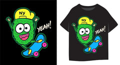Next Print Funny little monster with hat playing skateboard illustration for kids t shirt design