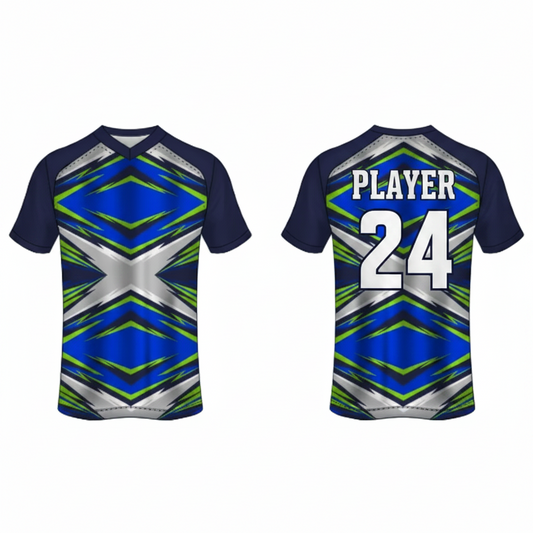 Blue green grey gaming jersey back side with custom gamer name