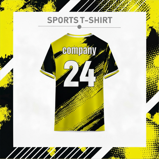 Yellow and black athletic jersey with geometric pattern back view