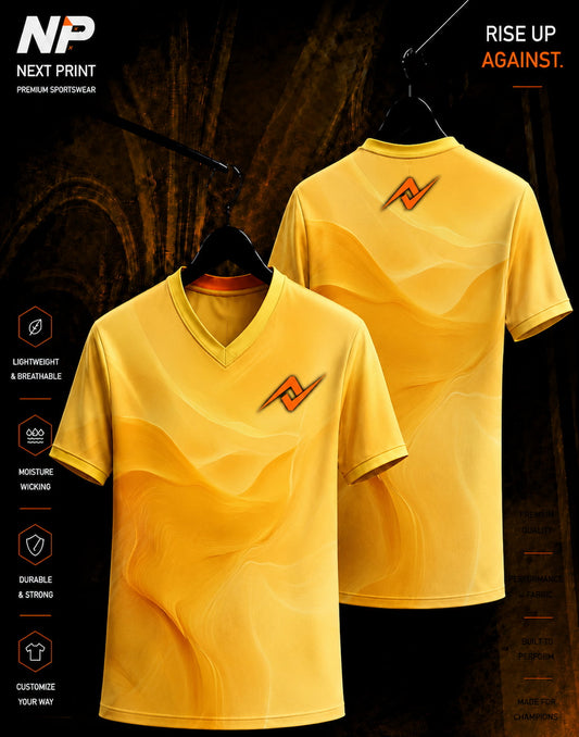Golden Flow abstract yellow sublimation V-neck sports jersey front and back by Next Print