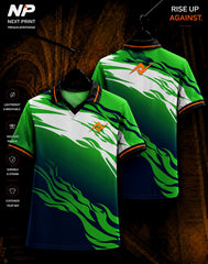 Green Flame Energy custom sublimation polo sports jersey in green, navy blue and white by Next Print