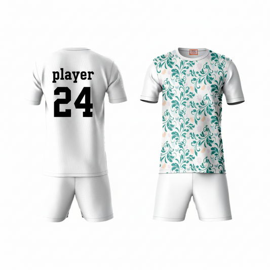 Green floral pattern sports t-shirt with white shorts back view for men