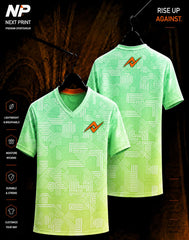 Green geometric line pattern sublimation V-neck custom sports jersey front and back by Next Print