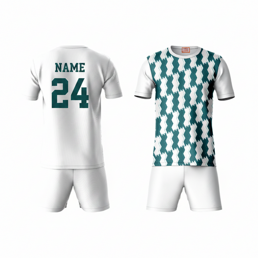 Green pattern sports t-shirt with white shorts back view for men