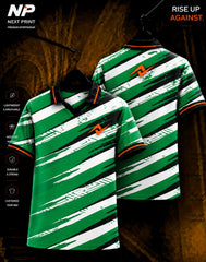 Green, white and black brush stroke sublimation polo sports jersey front and back mockup by Next Print