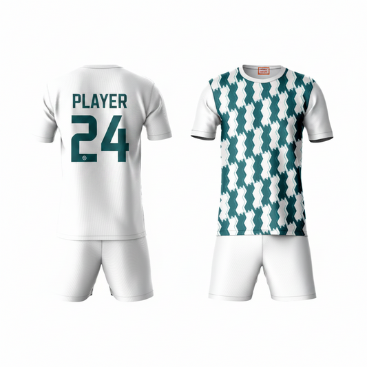 Green white pattern sports t-shirt with white shorts back view for men