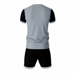 Premium grey black sportswear jersey and shorts set side angle view