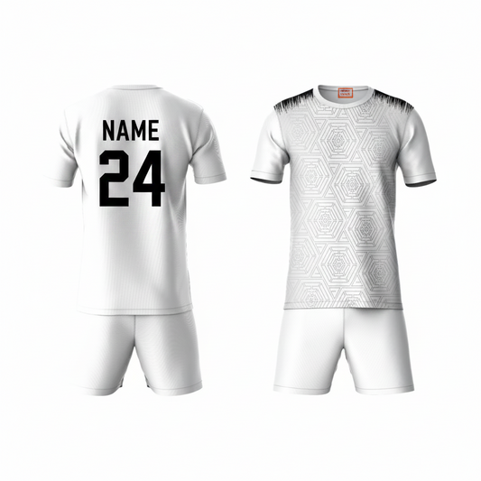 Grey activewear t-shirt with white shorts back view