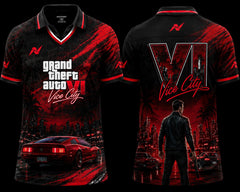 GTA VI Vice City Shadowline Jersey | Black & Red V-Neck Polo Gaming Jersey | Custom Name & Number