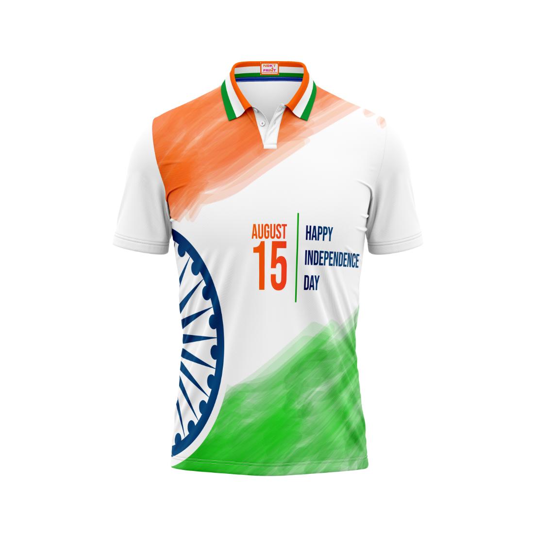 India Independence Day August 15 Happy Independence Day Patriotic Polo T-Shirt with Ashoka Chakra Tricolor Design | NextPrint