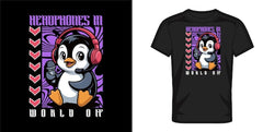 Next Print Headphones Penguin in the World of Music - Cool T-Shirt Design