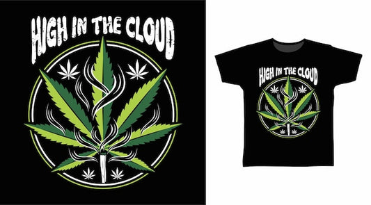 Next Print High in the cloud cannabis typography printed t-shirt.