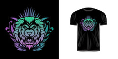 Next Print Illustration head lion with neon coloring for tshirt design