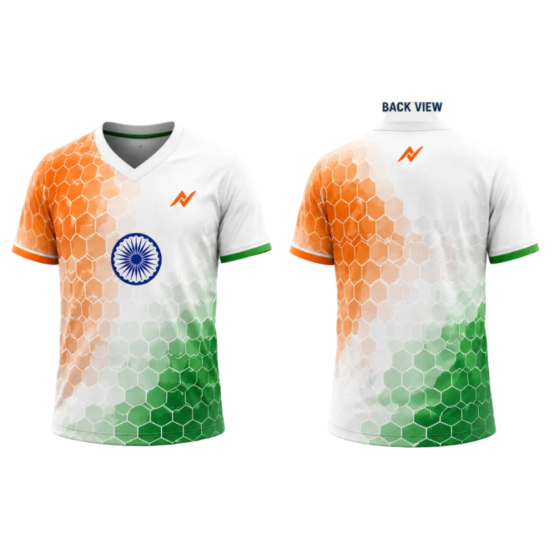 Independence 2026 Saffron White Green Nation Grid Sports Jersey side angle view
