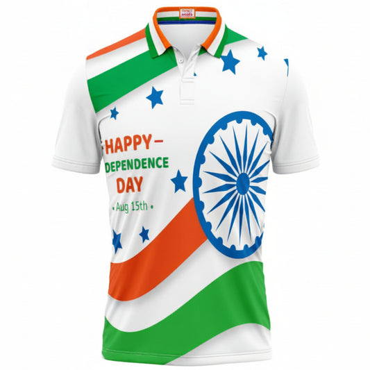 India Happy Independence Day 15 August Ashoka Chakra Tricolor Stars Patriotic Polo T-Shirt