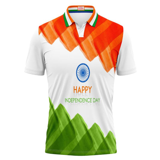India Happy Independence Day Ashoka Chakra Tricolor Brush Art Patriotic Polo T-Shirt Design