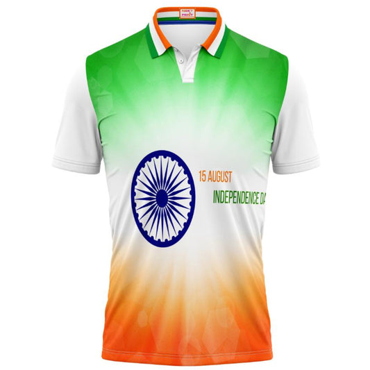 India Independence Day 15 August Ashoka Chakra Tricolor Gradient Patriotic Polo T-Shirt