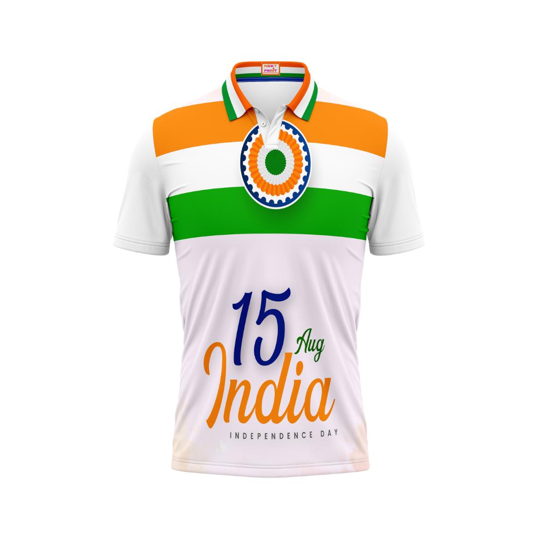 India Independence Day 15 August Tricolor Badge Patriotic Polo T Shirt with National Pride Design | NextPrint