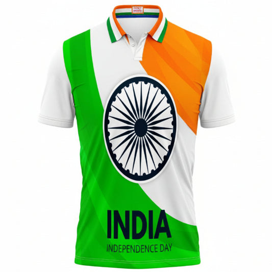 India Independence Day Ashoka Chakra Tricolor Patriotic Polo T-Shirt