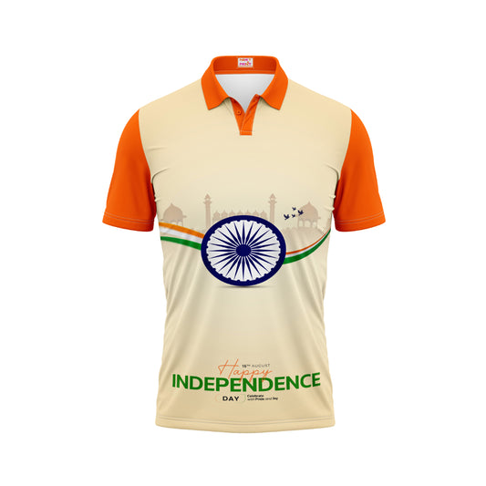 India Independence Day Ashoka Chakra tricolor wave patriotic polo t-shirt design