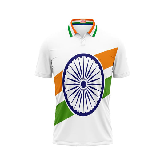 India Independence Day Large Ashoka Chakra Tricolor Patriotic Polo T-Shirt with Indian Flag Inspired Design | NextPrint