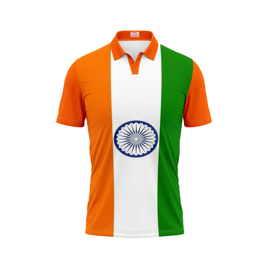 India Independence Day Vertical Tricolor Ashoka Chakra Patriotic Polo T-Shirt with Indian Flag Inspired Design | NextPrint