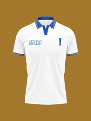 Next Print . ICC Champions Trophy 2025 Men White and Royal Blue Solid Half Sleeves PoloJersey T-Shirt.