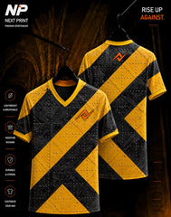 Industrial rivet yellow and black sublimation V-neck sports jersey front and back by Next Print