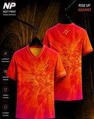 Inferno Collection Crystal Blaze Orange Red V-Neck Sublimation Sports Jersey Front and Back Mockup