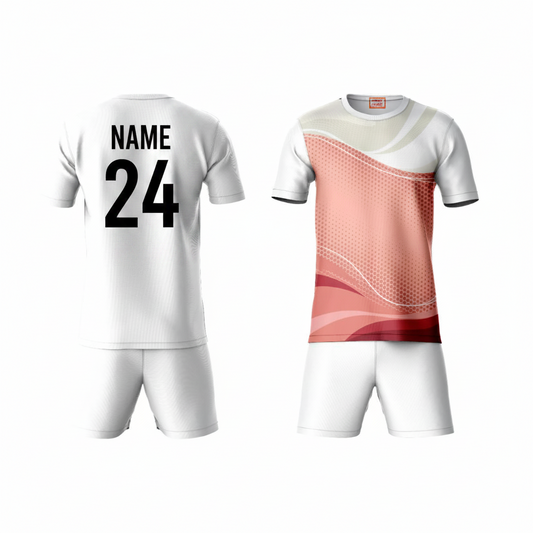 Light red activewear t-shirt with white shorts back view