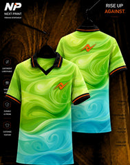 Lime green and aqua blue abstract wave polo sports jersey front and back by Next Print