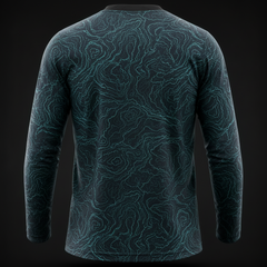 Bass Fishing T-Shirt for Men – Topographic Long Sleeve Performance Fishing Tee in Aqua Black