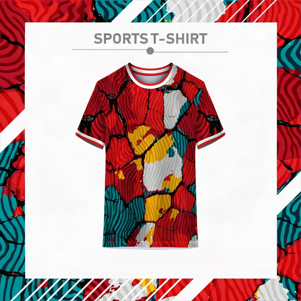Modern abstract multicolour red sports t-shirt front design