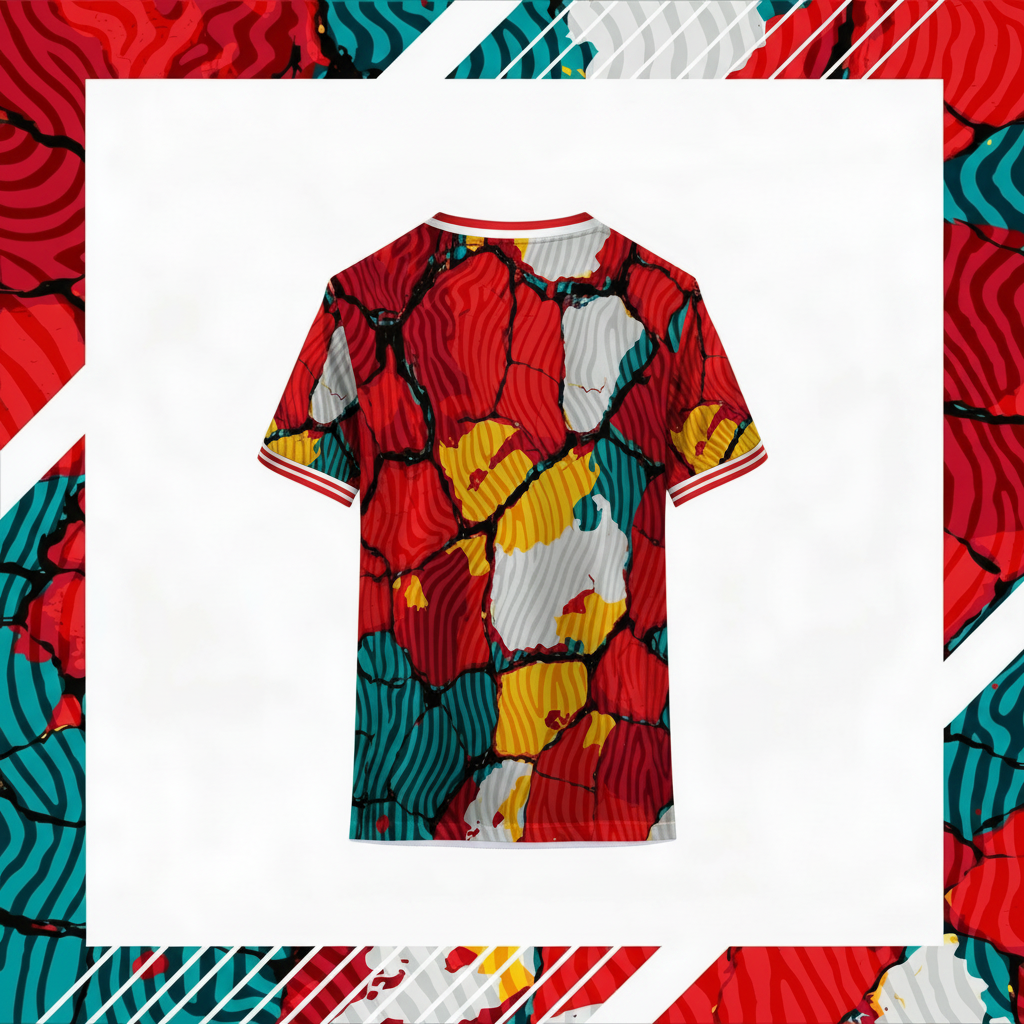 Custom red team jersey back view with abstract pattern