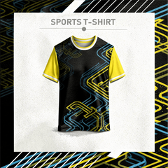 Modern yellow and black sports t-shirt front view