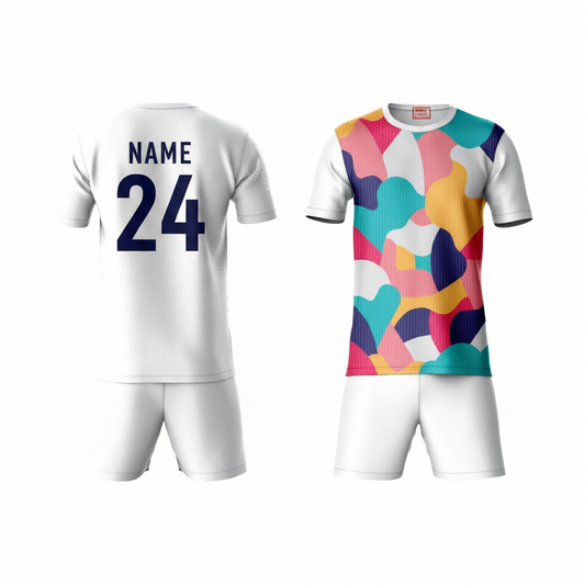 Multicolor activewear t-shirt with white shorts back view