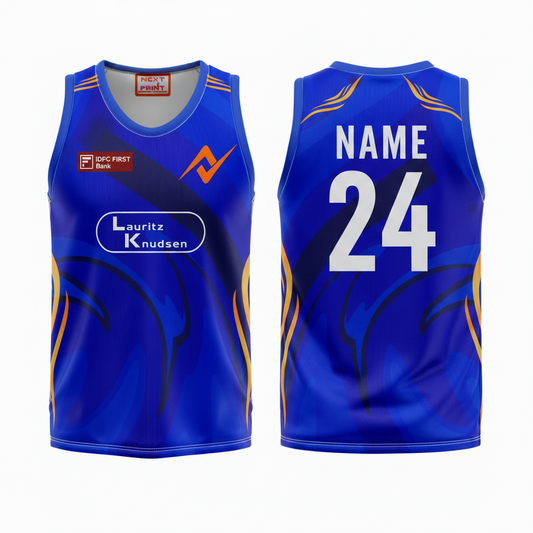 Custom printed Mumbai style athletic sleeveless jersey with personalized name and number