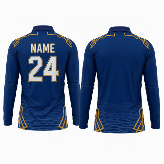 Custom printed Mumbai style elite full sleeve polo jersey with personalized name and number