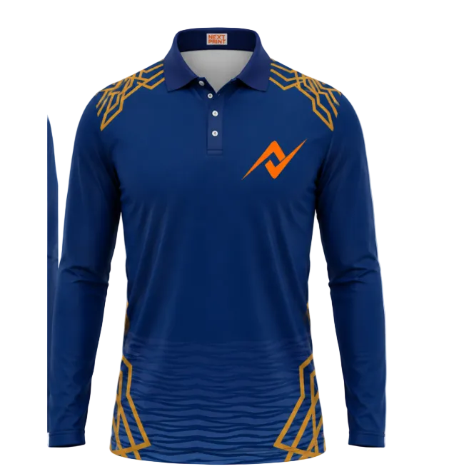 Elite Mumbai inspired blue full sleeve polo cricket jersey front design