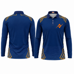 Athletic blue full sleeve polo cricket jersey side profile sportswear image