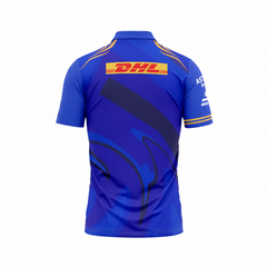 Premium blue polo sports jersey backside with custom player print