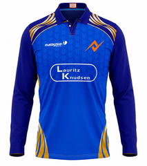 Mumbai inspired blue gold full sleeve cricket fan jersey front view