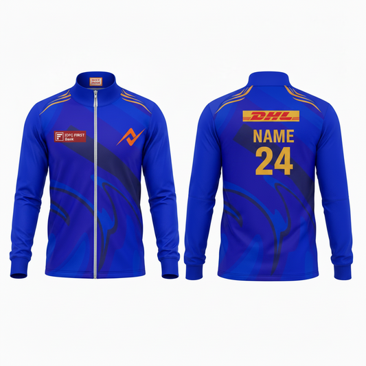 Custom Mumbai style cricket fan jacket with personalized name and number