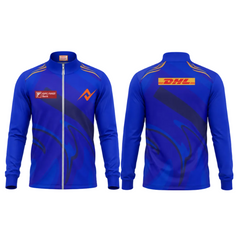 Premium blue personalized cricket fan jacket side angle sportswear view