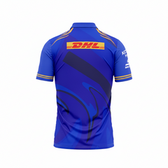 Blue polo collar cricket fan wear back side with custom player number