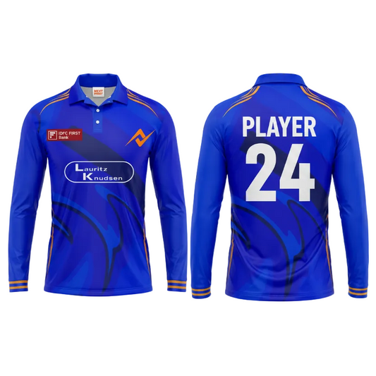 Custom Mumbai style polo collar full sleeve cricket fan wear with personalized name and number