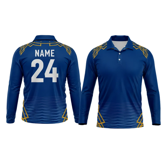 Custom Mumbai style polo collar full sleeve sports fan jersey with personalized name and number