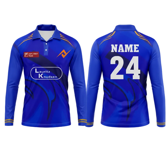 Custom Mumbai style polo collar full sleeve sports fan t shirt with personalized name and number